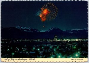 1985 4th Of July Anchorage Alaska AK Colorful Fireworks Sparkling City Postcard