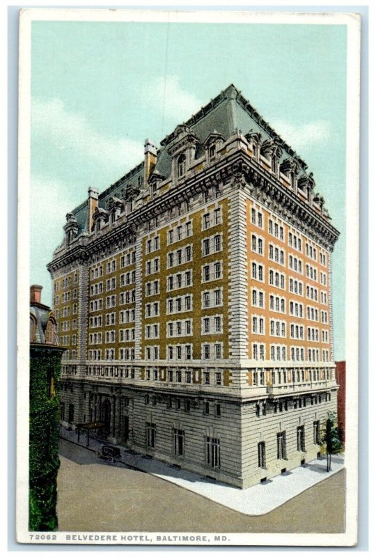 c1920 Belvedere Hotel Exterior Building Baltimore Maryland MD Vintage Postcard