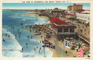 USA Air View Of Boardwalk And Beach Ocean City New Jersey Linen Postcard 08.91