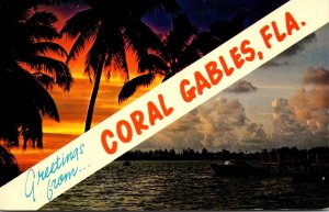 Florida Coral Gables Greetings With Sunset and Waterfront