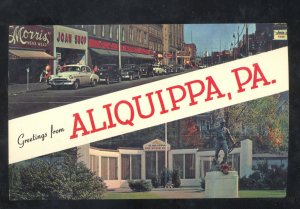 ALIQUIPPA PENNSYLVANIA PA. DOWNTOWN STREET SCENE OLD CARS POSTCARD 1952 CHEVY