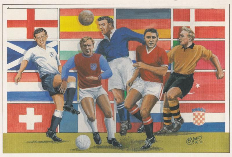 Bobby Moore Dixie Dean Duncan Ferguson Billy Wright Football Painting Postcard