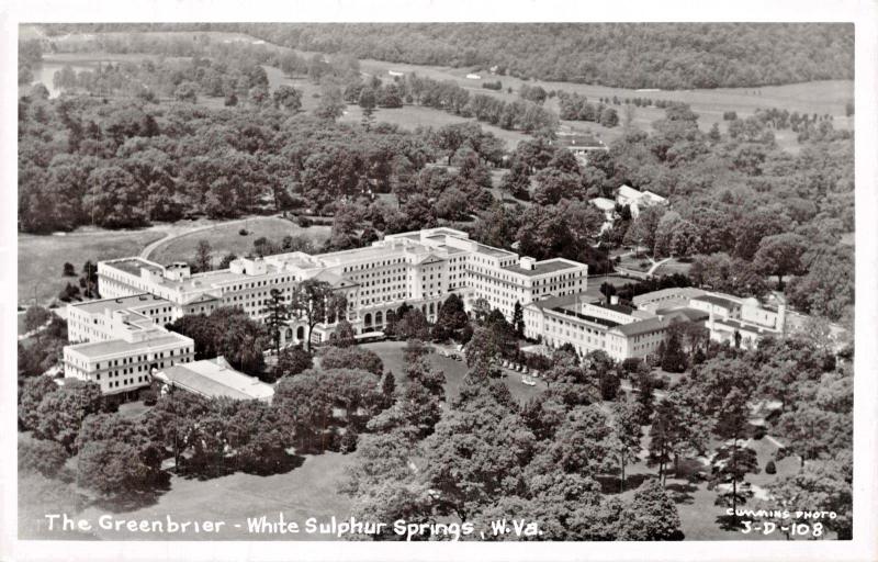 WHITE SULPHUR SPRINGS WV~THE GREENBRIER~CUMMINS AERIAL VIEW REAL POSTCARD 1950s