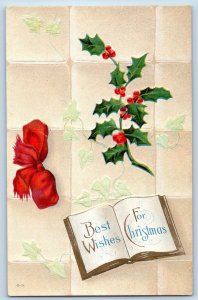 Christmas Postcard Holly Berries Book Embossed Harmony Maine ME 1914 Antique