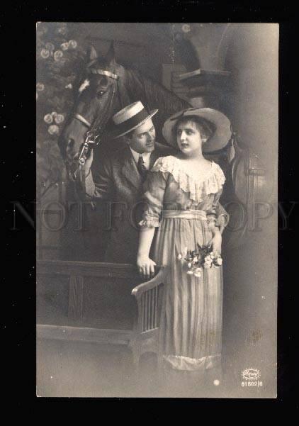 016512 Young Lovers BELLE & Nice HORSE Vintage PHOTO PC