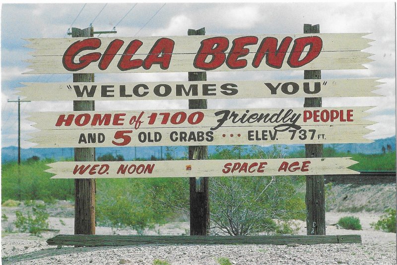 Gila Bend Arizona Welcomes You Home of 1700 Friendly People 5 Crabs  4 by 6