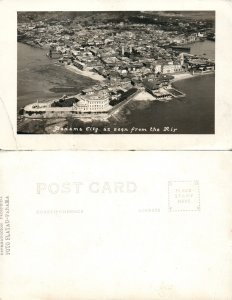 PANAMA CITY FROM THE AIR VINTAGE REAL PHOTO POSTCARD RPPC