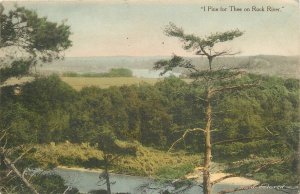 Rock River Illinois 1 Pine thee Rock River hand colored 1920s Postcard 24-8106