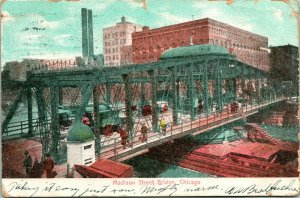 Vtg Postcard 1909 UDB Madison Street Bridge Chicago, Illinois Postcard