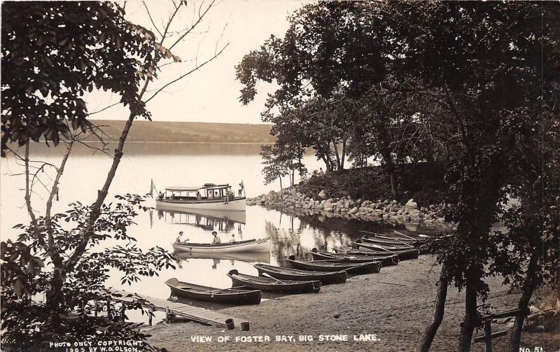 D88/ Big Stone Lake Minnesota Mn Real Photo RPPC Postcard c1910 Boat Foster Bay