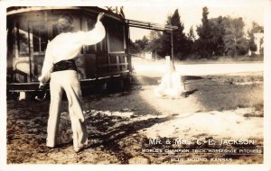  LP87 BLUE MOUND  Kansas RPPC Postcard Game Horseshoes Pitching C.E. Jackson