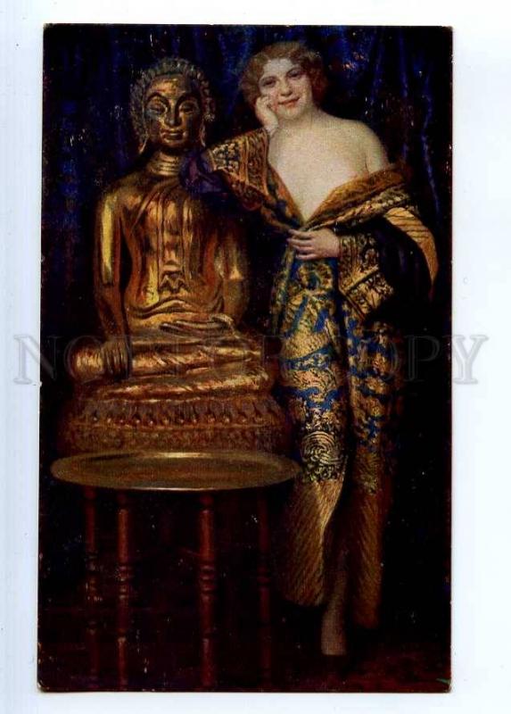 226745 NUDE Woman near BUDDHA idols by SKALA Vintage PC