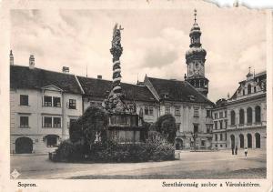 B23831 Sopron Szentharomsag szobor a varoshazteren hungary real photo corner cut