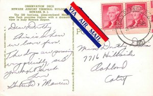 NATIONAL AIRLINES AIRPLANE-NEWARK AIRPORT TERMINAL OBSERV DECK-1957 POSTCARD