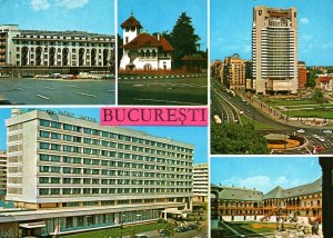 VINTAGE CONTINENTAL SIZE POSTCARD MULTIPLE IMAGES OF BUCHAREST ROMANIA c. 1970s