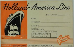 1940's-50's Holland-America Line Luggage Label Original E19