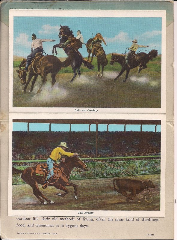 Souvenir FOLDER, Cowboy & Indian Life of West, 1948, Rodeo, Curt Teich Linen