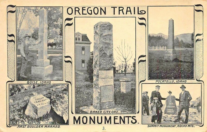 OREGON TRAIL MONUMENTS~BOISE-BAKER CITY-POCATELLO-SUMMIT-FIRST MARKER POSTCARD