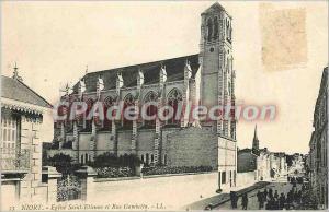 Old Postcard Niort Eglise Saint Etienne and rue Gambetta