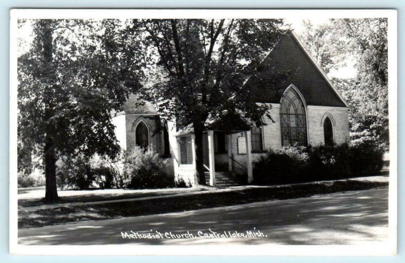 RPPC  CENTRAL LAKE, Michigan MI ~ METHODIST CHURCH Antrim County 1940s Postcard