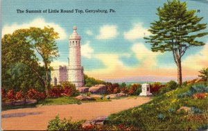 Summit Little Round Top Gettysburg PA Pennsylvania Linen Postcard UNP VTG Unused 