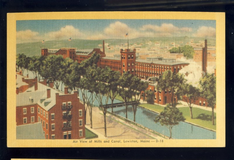 Lewiston, Maine/ME Postcard, Air View Of Mills & Canal