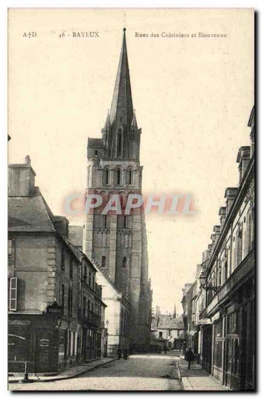 Old Postcard Bayeux Rue stove and Welcome