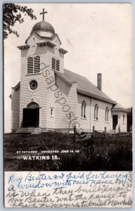 K50/ Watkins Iowa RPPC Postcard c1910 St Patricks Church 232