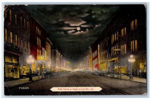 1917 Main Street  Shops Scene At Night Evansville Indiana IN Posted Postcard