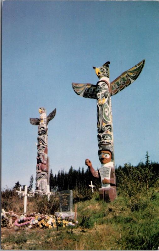 Kwakiutl Totem Poles Alert Bay BC British Columbia c1967 Vintage Postcard D39