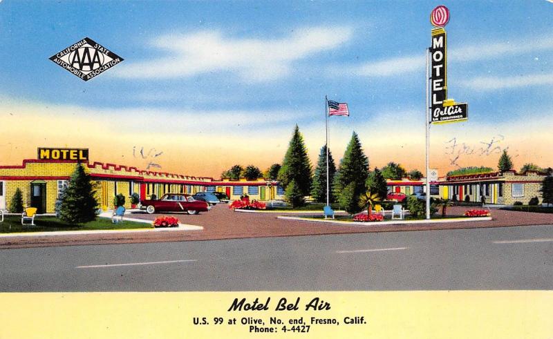 Fresno California 1940s Postcard Motel Bel Air