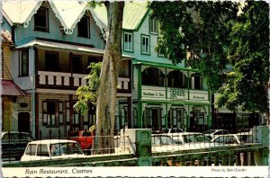 VINTAGE CONTINENTAL SIZE POSTCARD RAIN RESTAURANT CASTRIES ST. LUCIA + STAMP SET