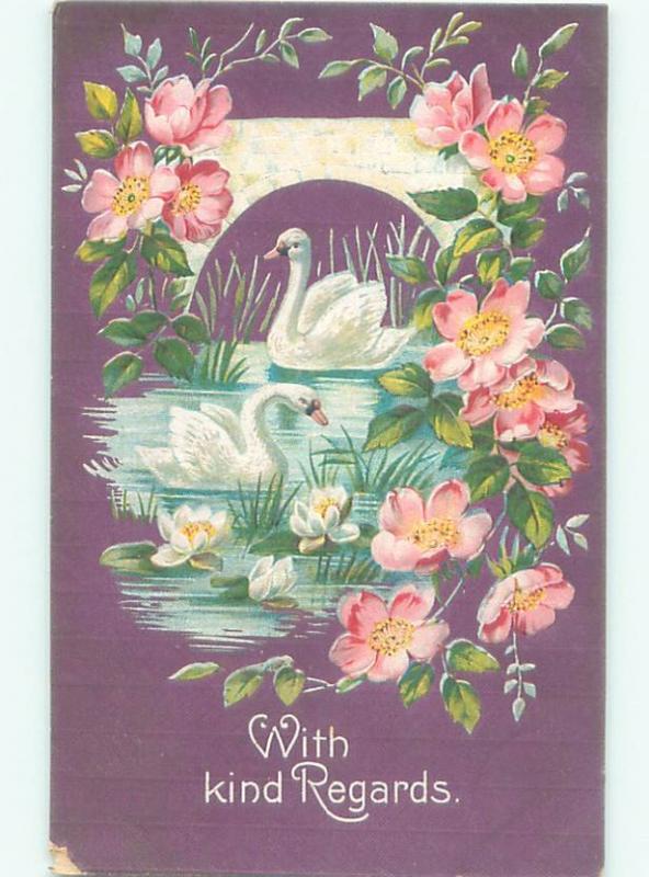 Pre-Linen SWAN BIRDS WITH PINK FLOWERS AC5653