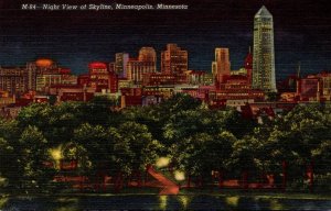 Minnesota Minneapolis Skyline At Night Curteich