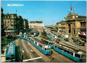 VINTAGE CONTINENTAL SIZE POSTCARD CENTRAL RAILWAY STATION ZURICH SWITZERLAND