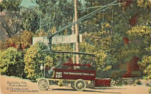 Los Angeles CA Balloon Route Excursion Trackless Trolley Postcard 