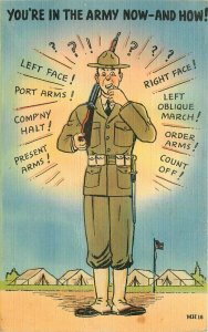 Army Commands Comic Humor Military Soldier 1940s Postcard Tichnor linen 7516