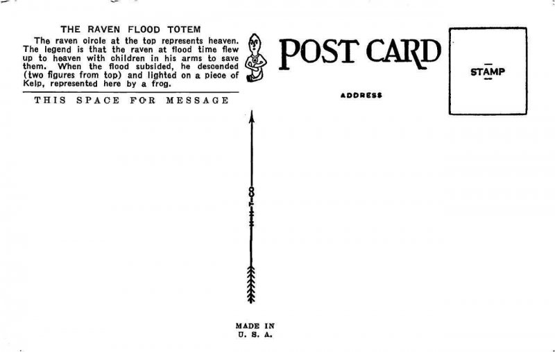 KETCHIKAN, AK Alaska  RAVEN FLOOD & CHIEF JOHNSON'S TOTEMS Two c1920's Postcards