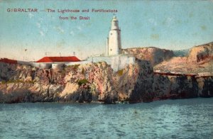 Gibraltar The Lighthouse and Fortifications From The Strait Postcard 09.82