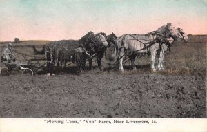 Livermore Iowa Von Farm Plowing Time Vintage Postcard AA79481