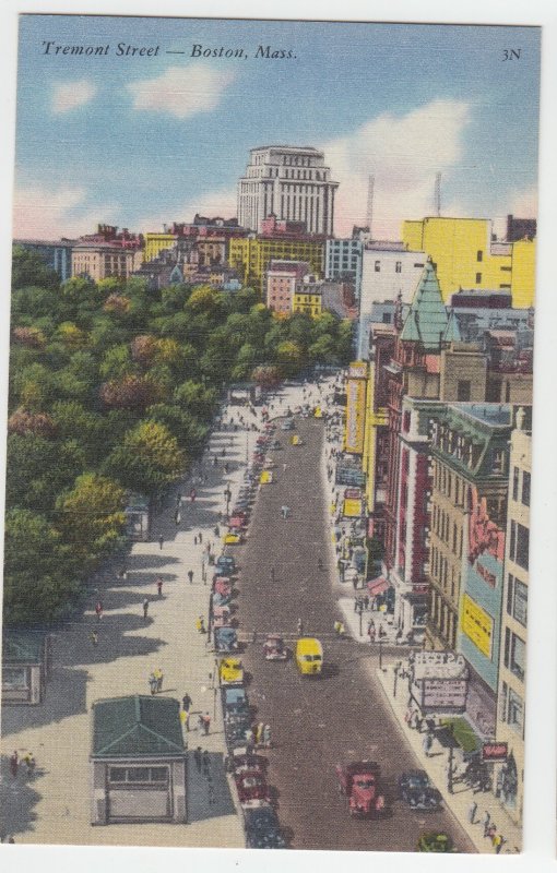 P2331, vintage postcard birds eye view traffic etc tremont street boston mass