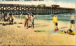 St Augustine Beach Florida Scenic Oceanfront View Linen Cancel WOB Postcard 