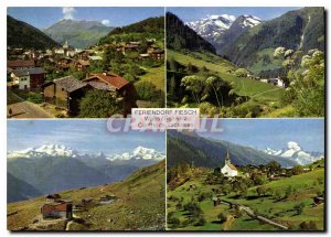 Postcard Modern Fiesch Wallis Schweiz K?hboden put Mischabel