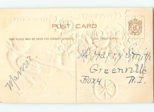 Pre-Linen easter art nouveau HEAVILY EMBOSSED - CHICK PULLS EGG CART HL0747