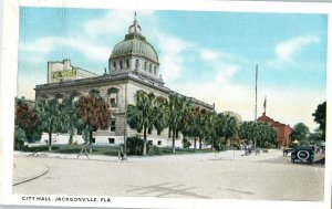 City Hall Jacksonville Florida with Old Cars Street Buggies Postcard