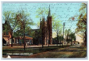 Columbus Georgia GA Postcard First Avenue Street Scene Rotograph 1907 Antique