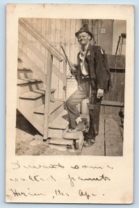 Hopkinton Iowa IA Postcard RPPC Photo Hobo Man Stairs 1907 Posted Antique