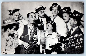 Des Moines Iowa Postcard RPPC Photo Happy Hello From Cliff Helen Musician 1949