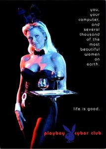 Advertising PLAYBOY CYBER CLUB Nude Models~Blonde Bunny 1999 Risque 4X6 Postcard