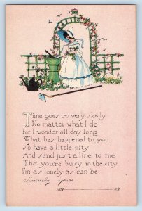 Gibson Postcard Pretty Woman With Flowers Poem c1910's Unposted Antique